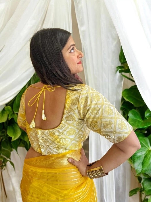 Kesariya Tie & Dye Glass Sleeves Blouse - Yellow