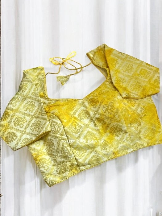 Kesariya Tie & Dye Glass Sleeves Blouse - Yellow