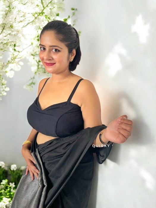 Krishna Strappy Cotton Blouse - Black