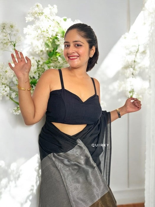 Krishna Strappy Cotton Blouse - Black