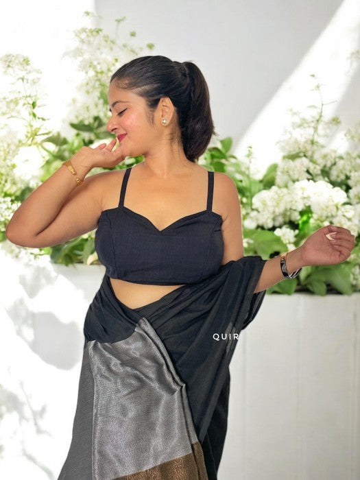 Krishna Strappy Cotton Blouse - Black