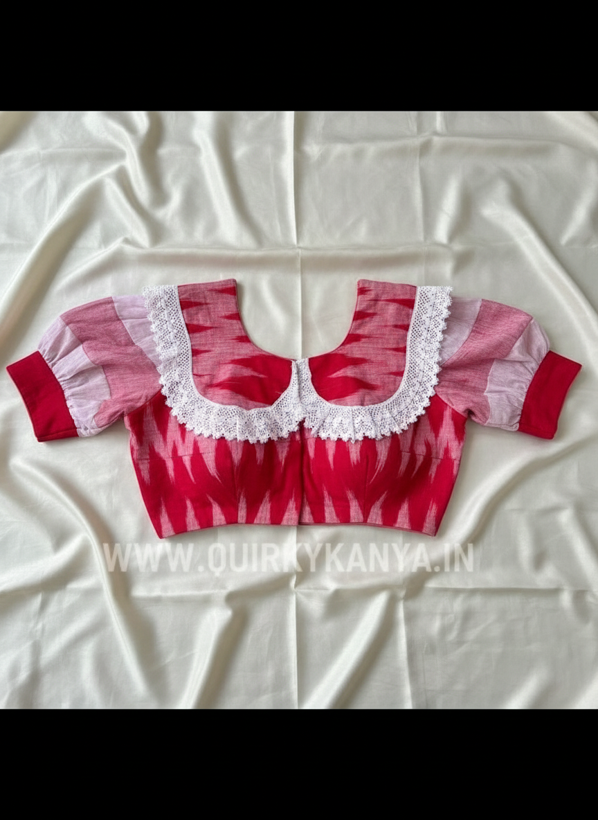 Lolita Ikkat Peter Pan Collar Cotton Blouse - Red