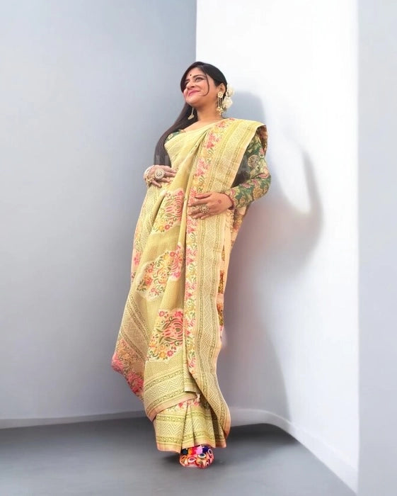 Manjari Pashmina Benarasi Saree - Cream