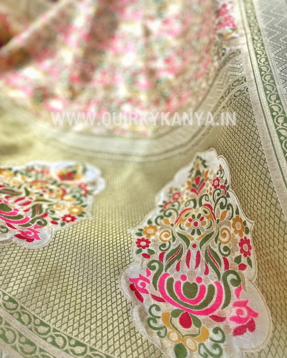 Manjari Pashmina Benarasi Saree - Cream