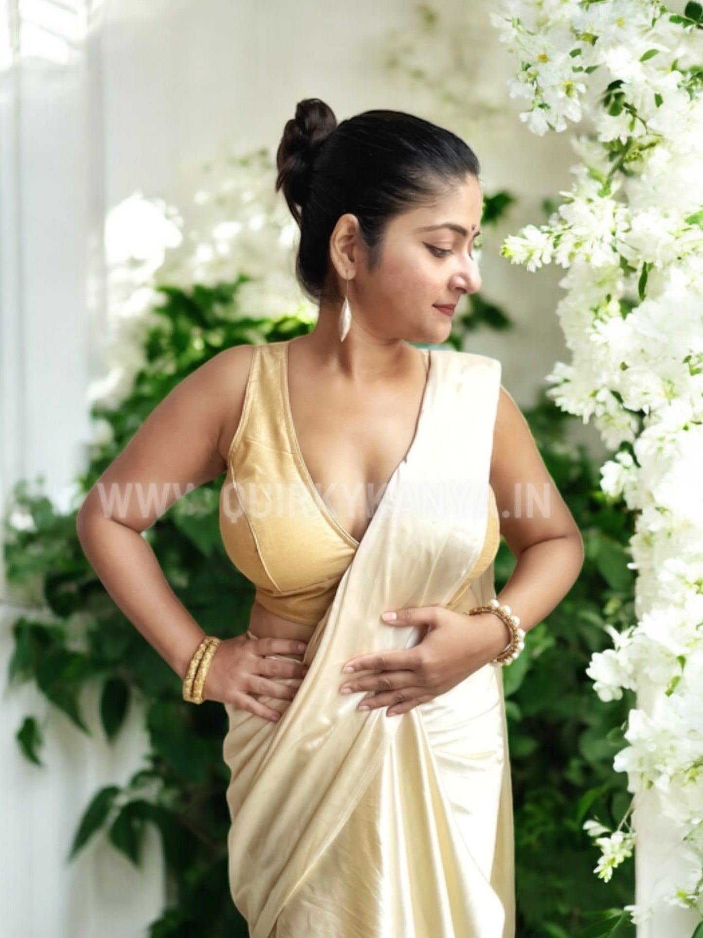 Mandakini Celebrity-cut Sleeveless Cotton Silk Blouse - Pale Gold