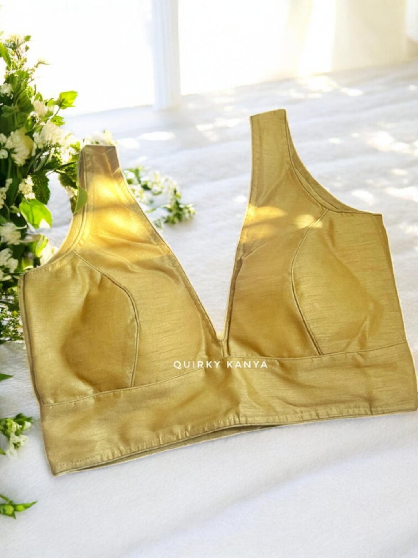 Mandakini Celebrity-cut Sleeveless Cotton Silk Blouse - Pale Gold