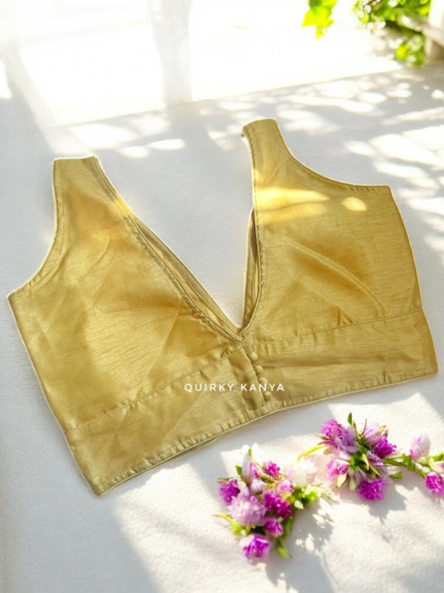 Mandakini Celebrity-cut Sleeveless Cotton Silk Blouse - Pale Gold