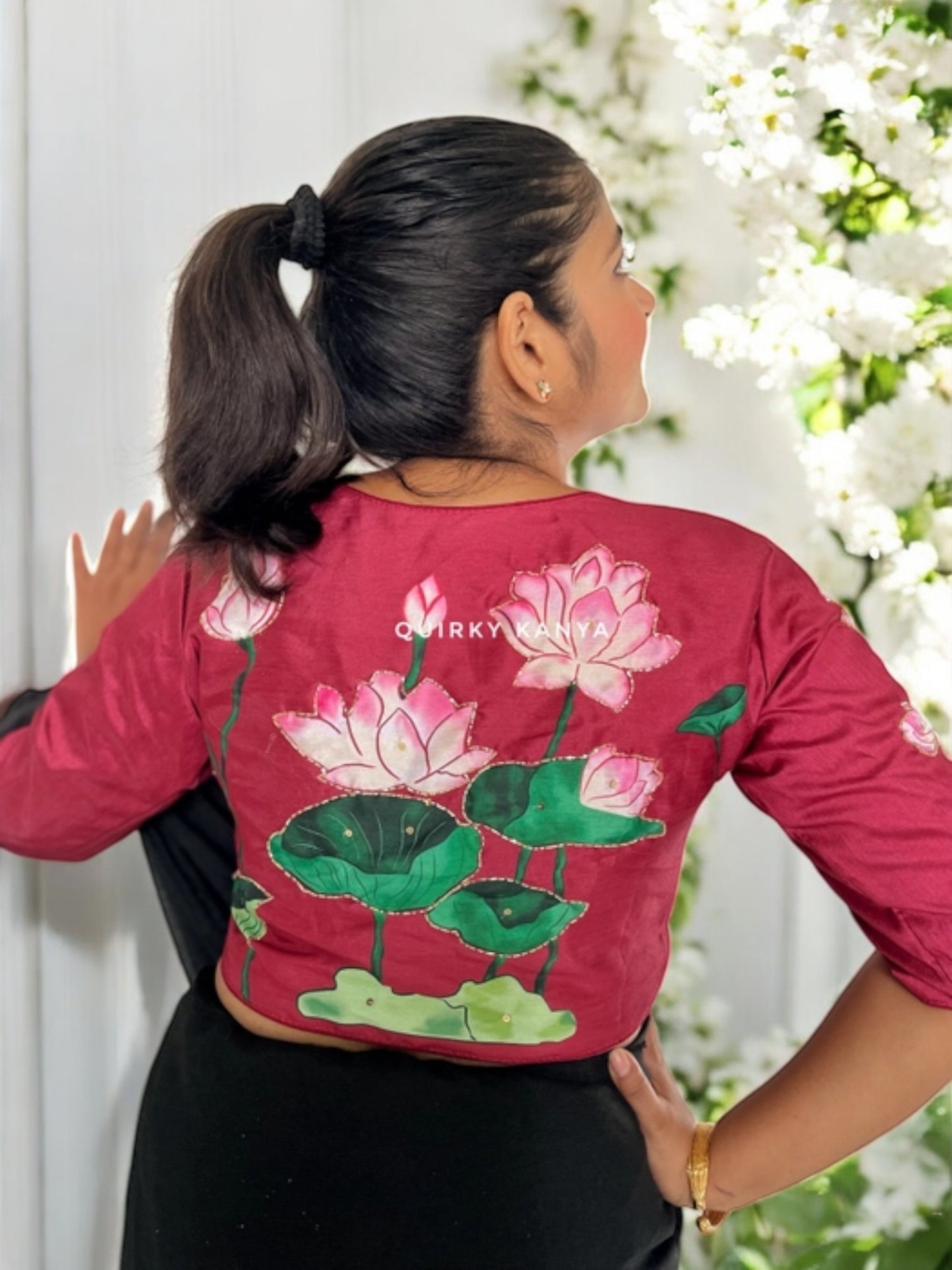 Neerja Pichwai Lotus Art Silk Blouse- Maroon