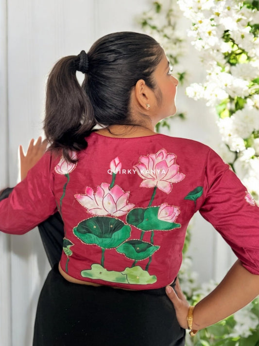 Neerja Pichwai Lotus Art Silk Blouse- Maroon