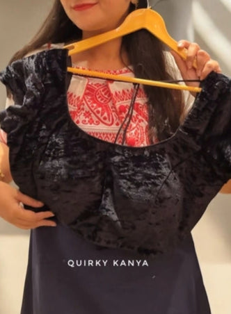 Niharika Short Sleeved Velvet Blouse - Black