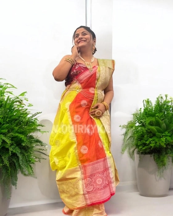 Patralekha Organza Benarasi Saree - Neon Green