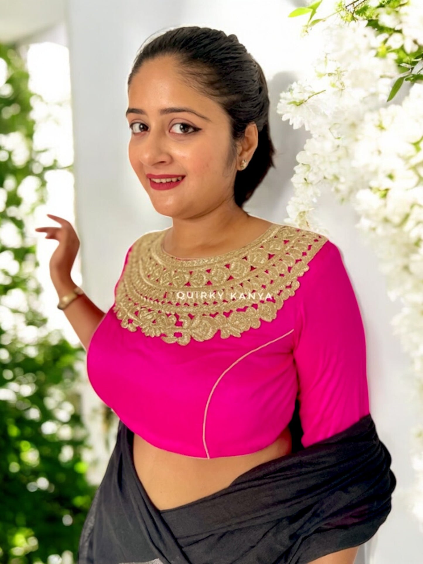 Paint it Pink Zardosi Art Silk Blouse - Hot Pink