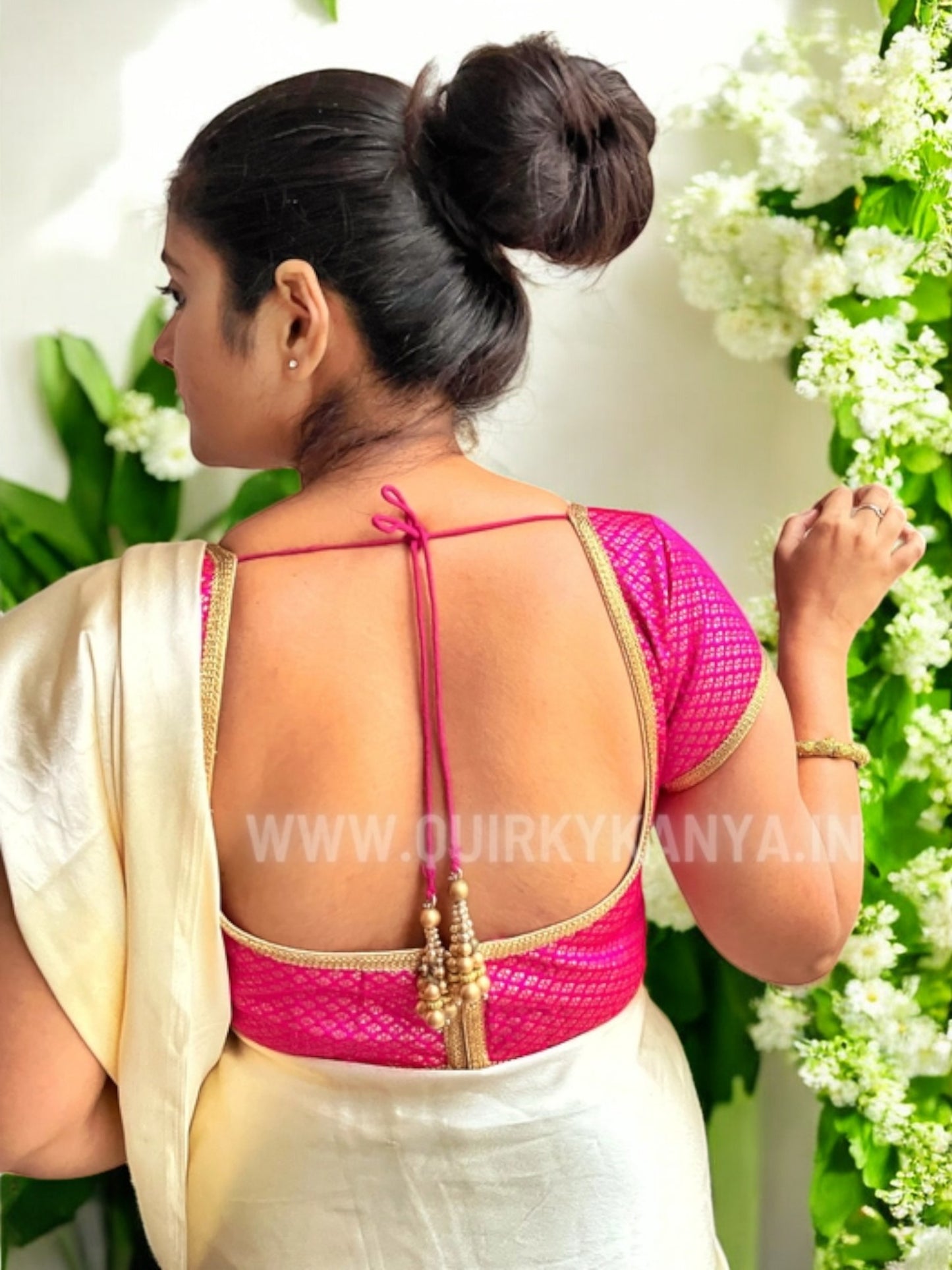 Pink Diva Cap-Sleeves Brocade Blouse - Magenta