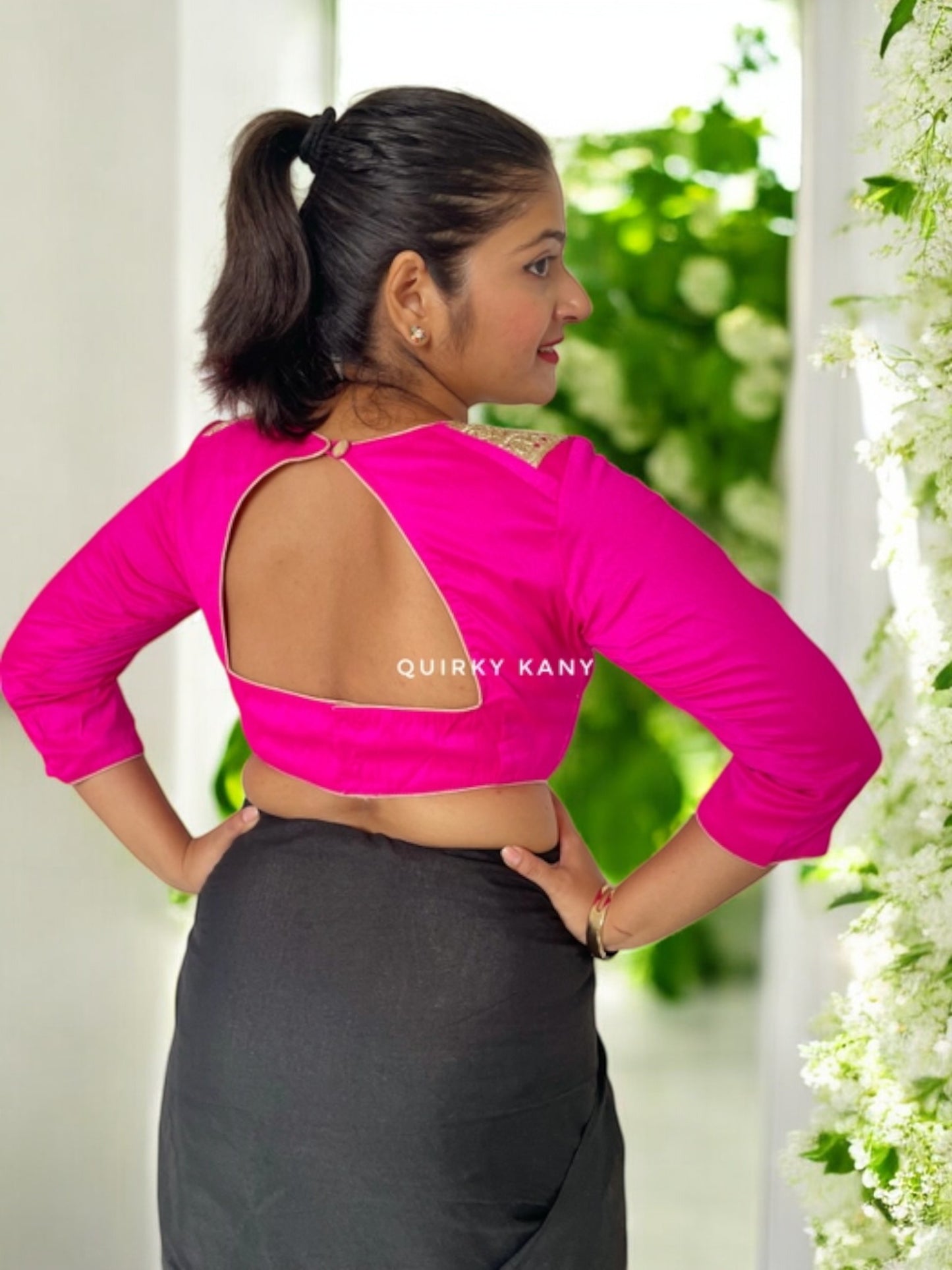 Paint it Pink Zardosi Art Silk Blouse - Hot Pink