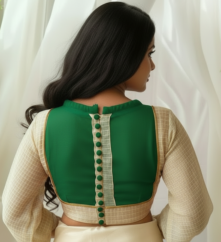 Green Patakha Full Sleeves Cotton Kota Blouse