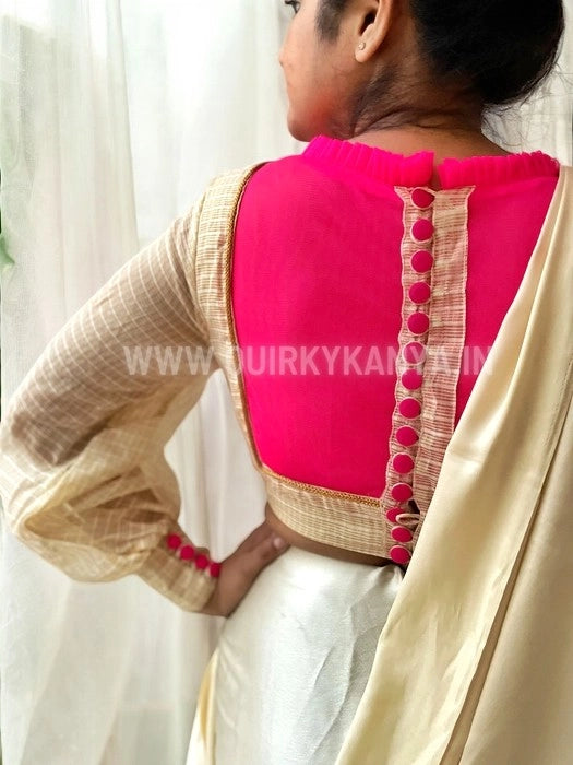Pink Patakha Full Sleeves Cotton Kota Blouse - Beige