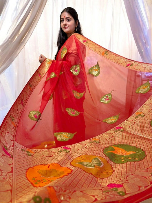 Paan Pasand Organza Benarasi Saree