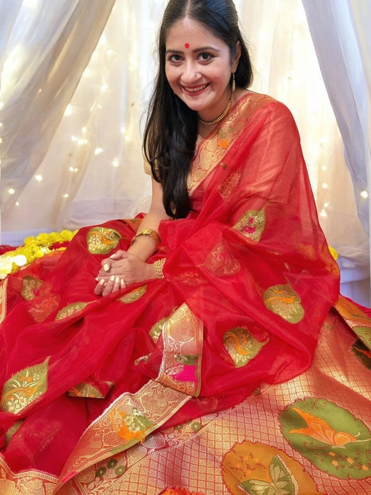Paan Pasand Organza Benarasi Saree