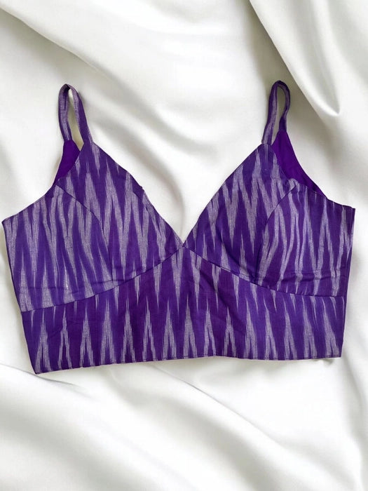 Purple Ikkat Strappy Cotton Blouse