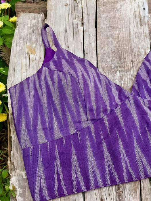 Purple Ikkat Strappy Cotton Blouse