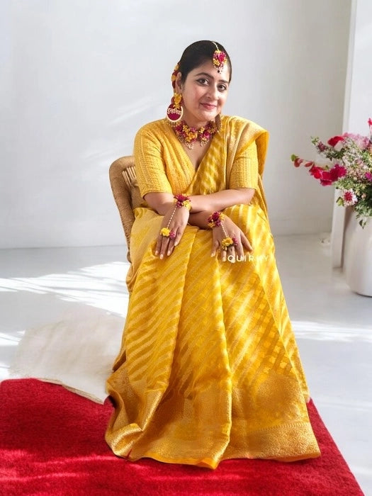 Radhika Organza Benarasi Saree - Yellow