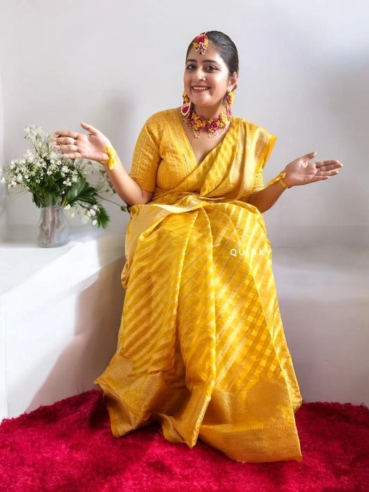 Radhika Organza Benarasi Saree - Yellow