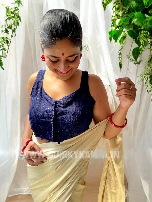Rangilee Chikankari Sleeveless Blouse - Navy Blue
