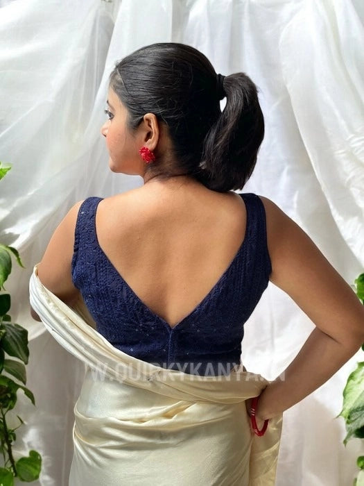 Rangilee Chikankari Sleeveless Blouse - Navy Blue
