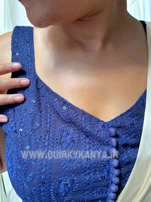Rangilee Chikankari Sleeveless Blouse - Navy Blue