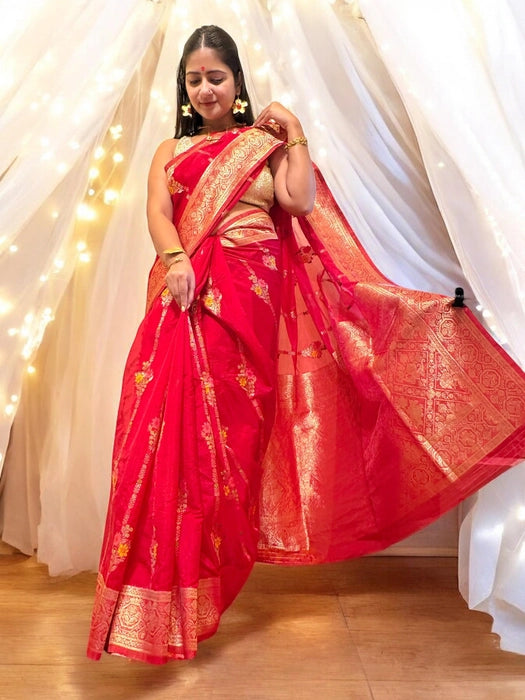 Ranjini Organza Benarasi Saree - Red