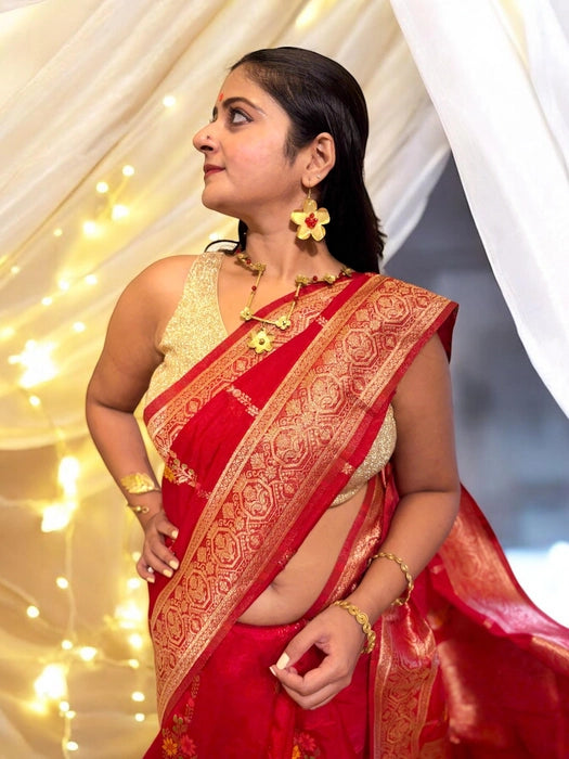 Ranjini Organza Benarasi Saree - Red