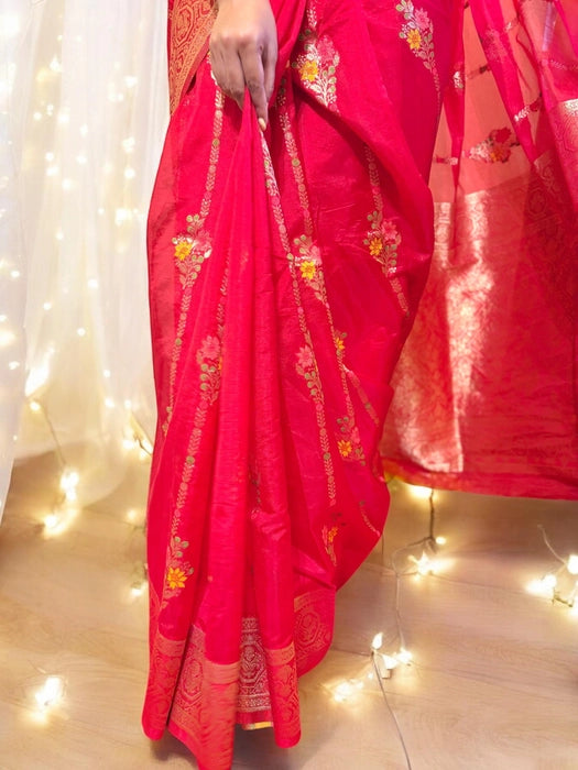 Ranjini Organza Benarasi Saree - Red
