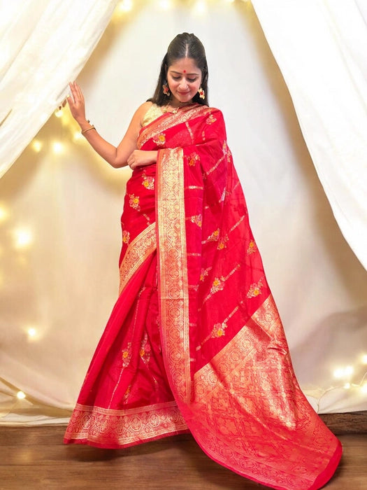 Ranjini Organza Benarasi Saree - Red