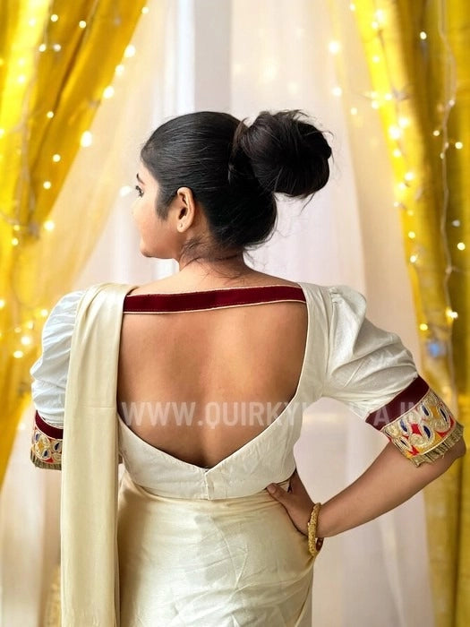 Salomi Puff Sleeves Designer Cotton Blouse - White