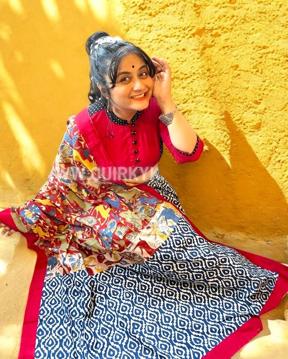 Sangam Kalamkari- Bagru Print Cotton Saree