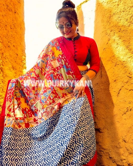 Sangam Kalamkari- Bagru Print Cotton Saree