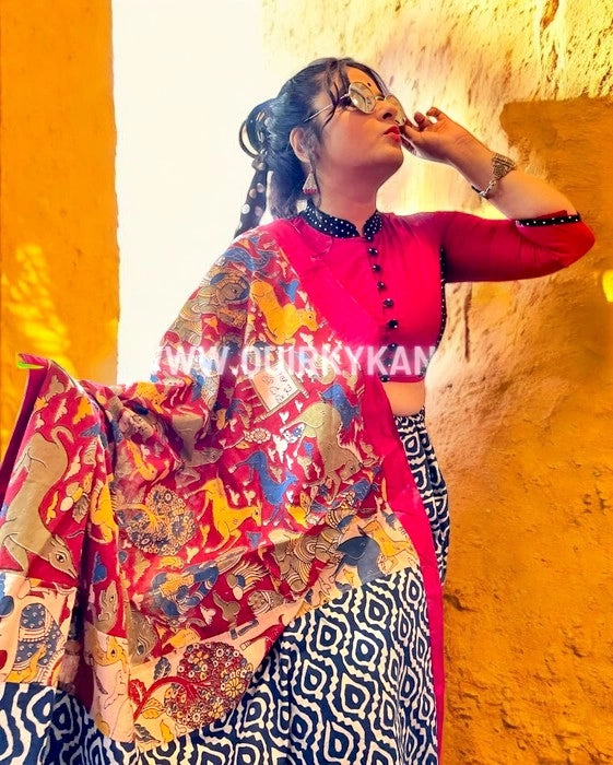 Sangam Kalamkari- Bagru Print Cotton Saree