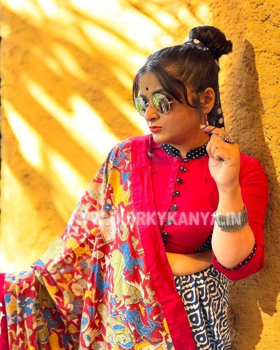 Sangam Kalamkari- Bagru Print Cotton Saree