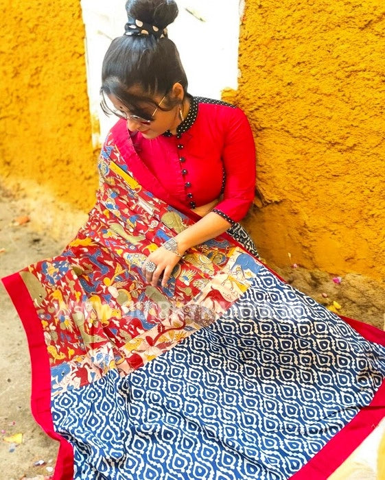 Sangam Kalamkari- Bagru Print Cotton Saree