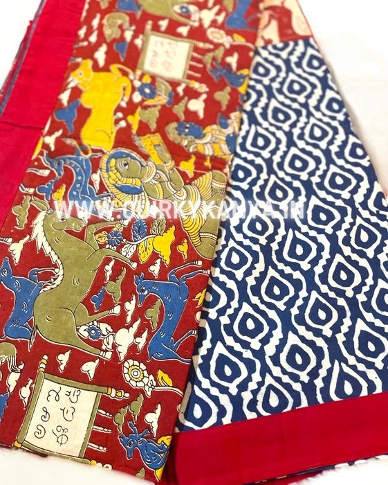 Sangam Kalamkari- Bagru Print Cotton Saree