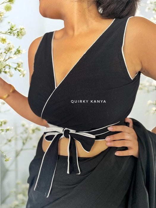 Serena Wrap Style Cotton Blouse - Black