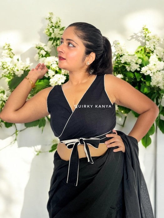 Serena Wrap Style Cotton Blouse - Black