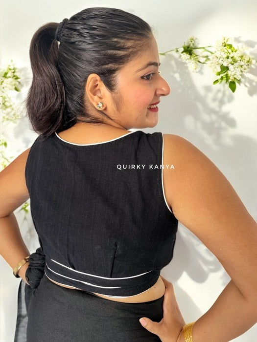 Serena Wrap Style Cotton Blouse - Black
