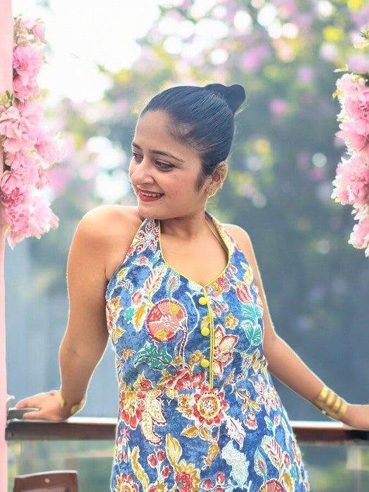 Shanaya Printed Cotton Halterneck Long Dress