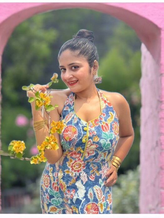 Shanaya Printed Cotton Halterneck Long Dress