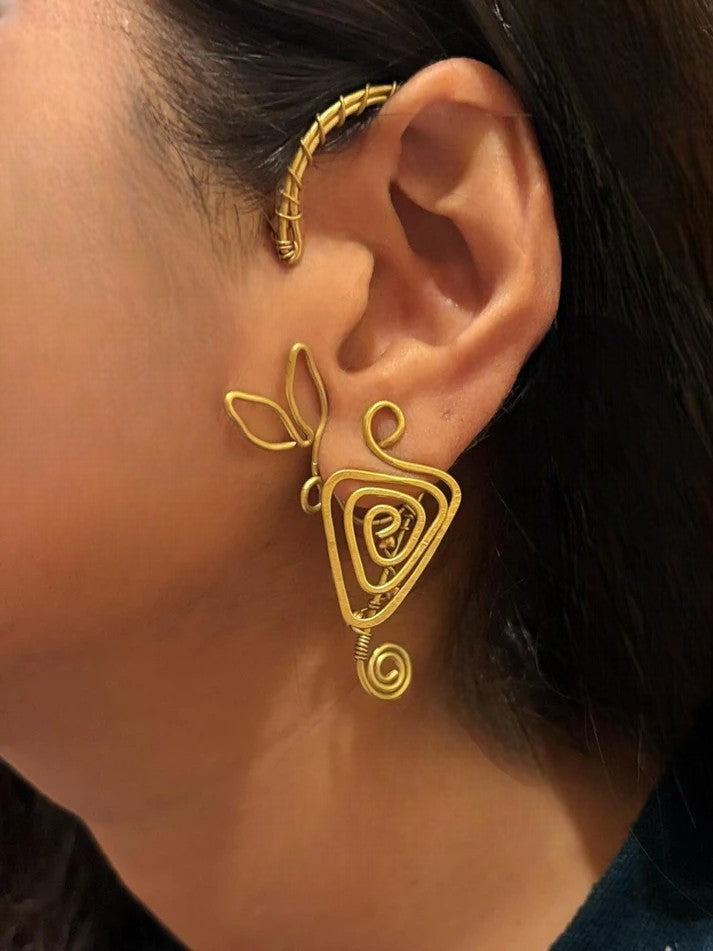 Spiral Vine Brass Earcuff Earrings