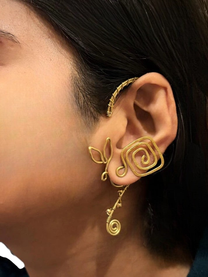 Spiral Vine Brass Earcuff Earrings
