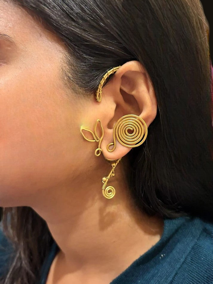 Spiral Vine Brass Earcuff Earrings