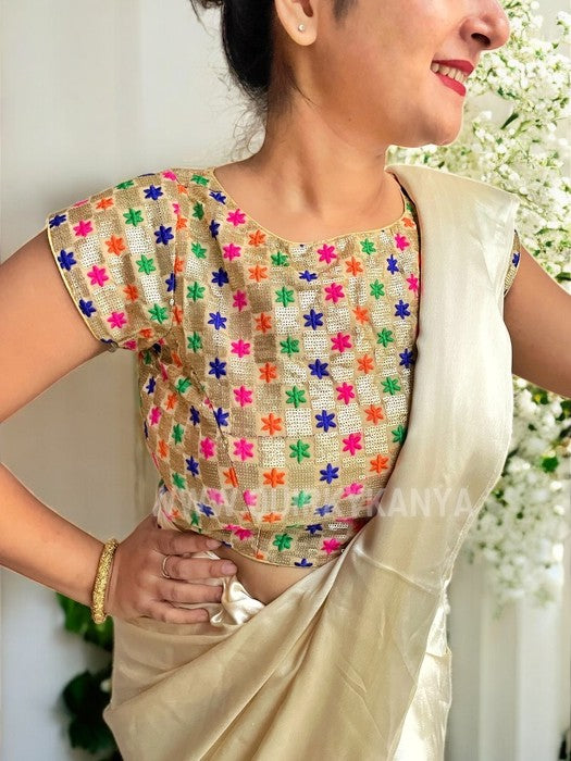 Tara Sequins Cap-sleeves Blouse - Pale Gold