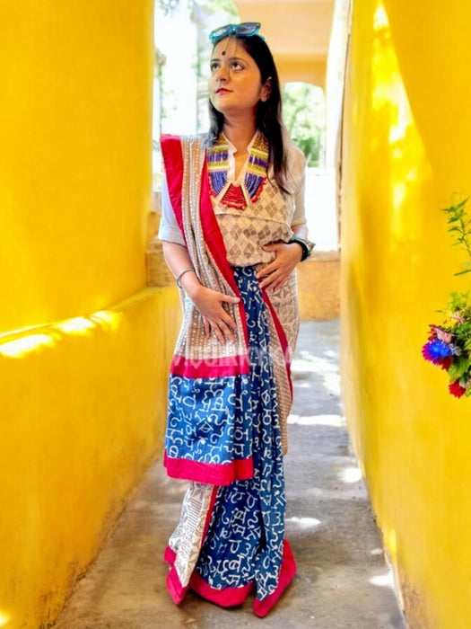 Tilottama Grey Dabu Print Cotton Saree